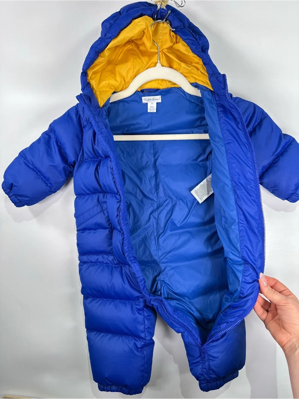 Ralph Lauren Hooded Puffer Snowsuit Bunting Down Blue 9M